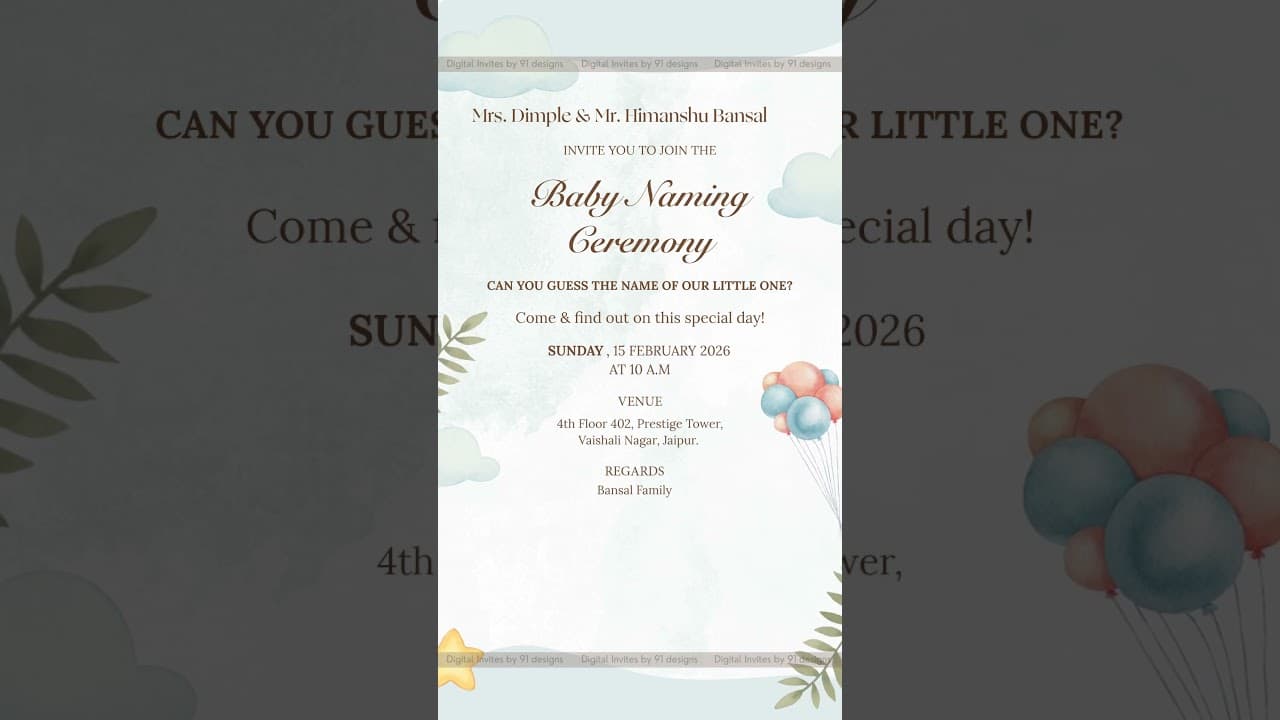 Baby Naming Ceremony Invitation | Digital Invite 👶✨ (SKU Code: DBNC005)